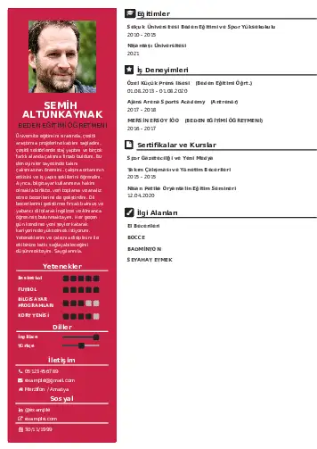 Beden Eğitimi Öğretmeni CV Örnekleri cv indir